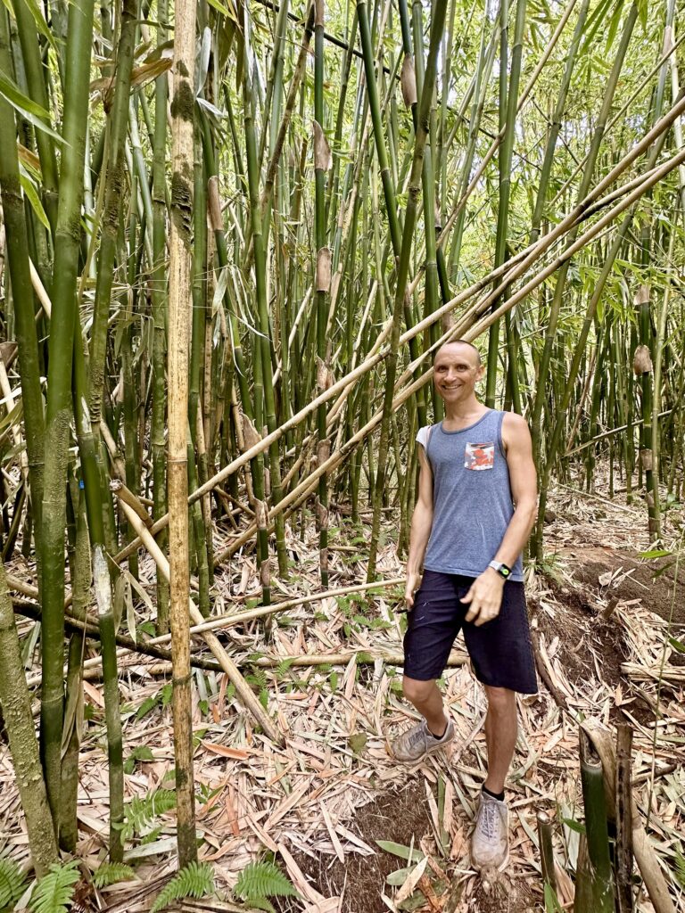 Lee standing in front of a bamboo forest